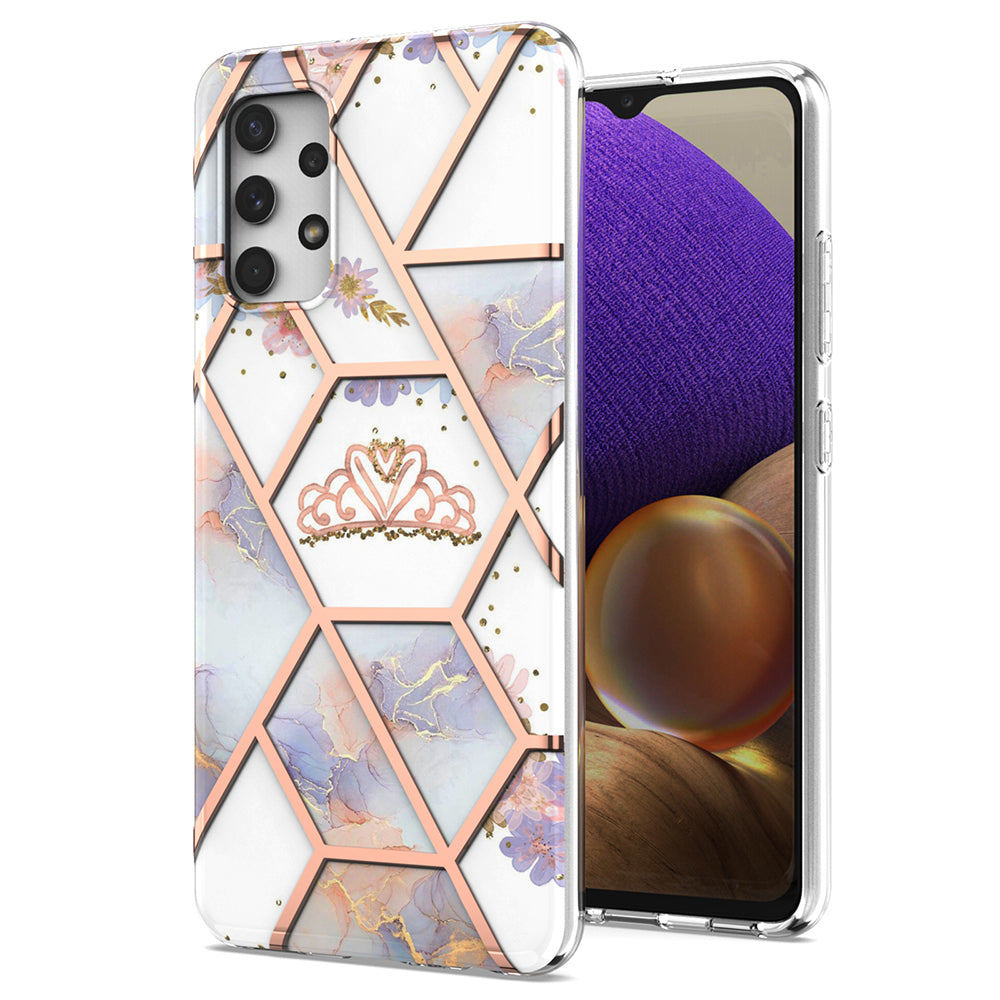 2.0mm IMD IML Electroplating Shell Flower Marble Pattern Phone Back Case for Samsung Galaxy A32 4G (EU Version)