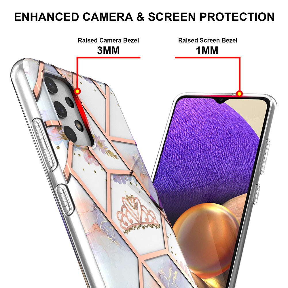 2.0mm IMD IML Electroplating Shell Flower Marble Pattern Phone Back Case for Samsung Galaxy A32 4G (EU Version)