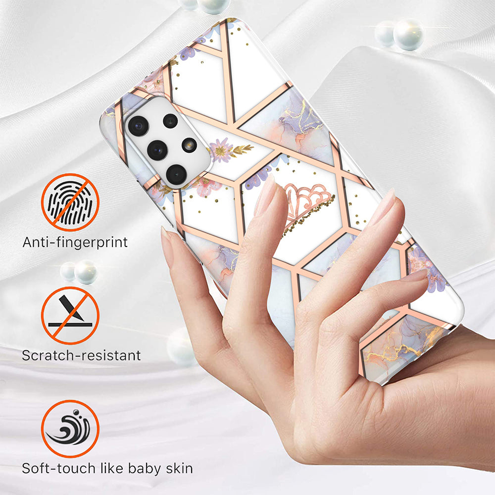 2.0mm IMD IML Electroplating Shell Flower Marble Pattern Phone Back Case for Samsung Galaxy A32 4G (EU Version)