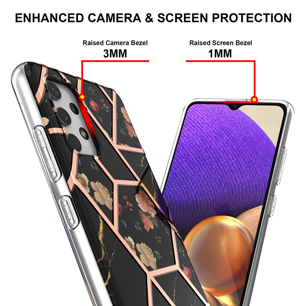 2.0mm IMD IML Electroplating Shell Flower Marble Pattern Phone Back Case for Samsung Galaxy A32 4G (EU Version)