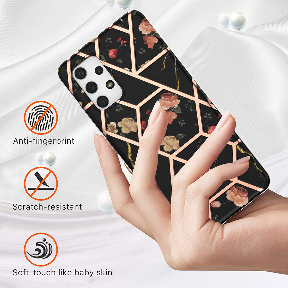 2.0mm IMD IML Electroplating Shell Flower Marble Pattern Phone Back Case for Samsung Galaxy A32 4G (EU Version)