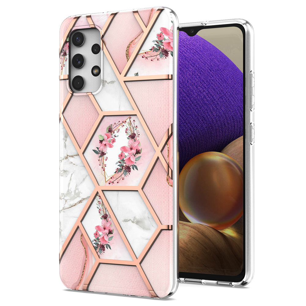 2.0mm IMD IML Electroplating Shell Flower Marble Pattern Phone Back Case for Samsung Galaxy A32 4G (EU Version)