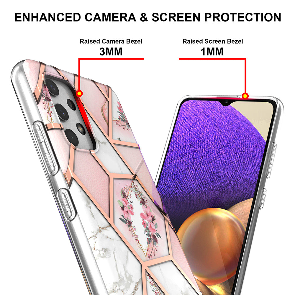 2.0mm IMD IML Electroplating Shell Flower Marble Pattern Phone Back Case for Samsung Galaxy A32 4G (EU Version)