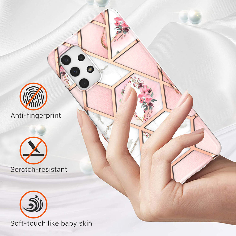 2.0mm IMD IML Electroplating Shell Flower Marble Pattern Phone Back Case for Samsung Galaxy A32 4G (EU Version)