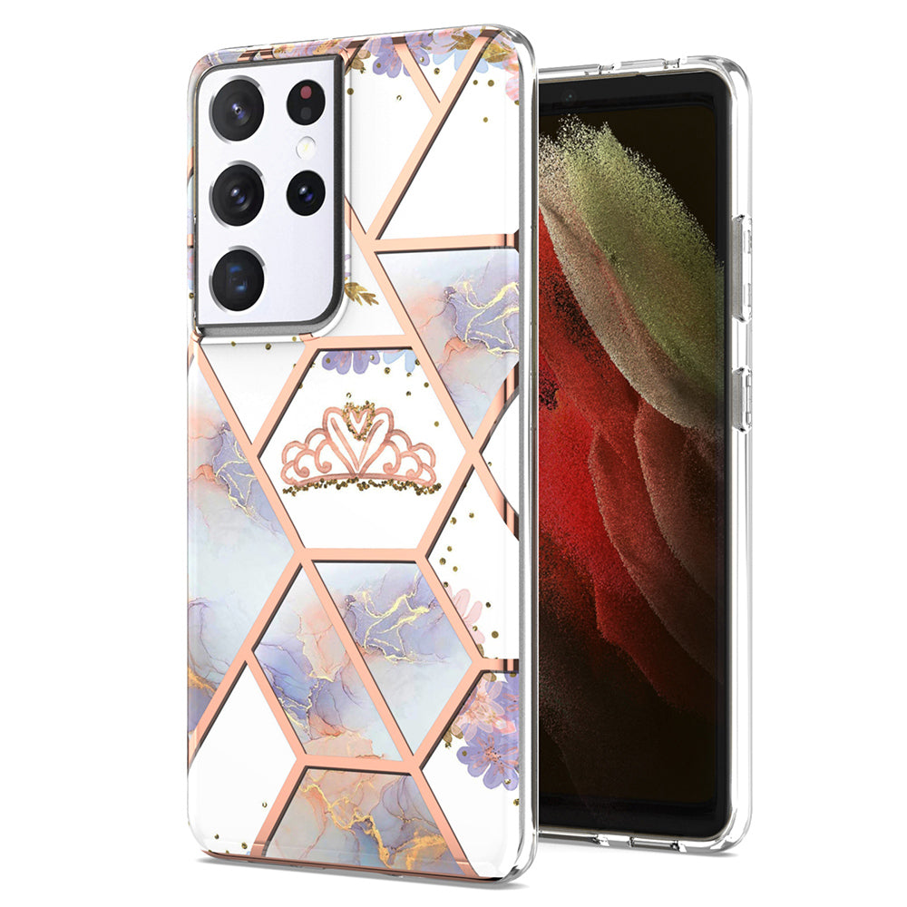 2.0mm IMD IML Electroplating Marble TPU Phone Back Case with Flower Pattern for Samsung Galaxy S21 Ultra 5G