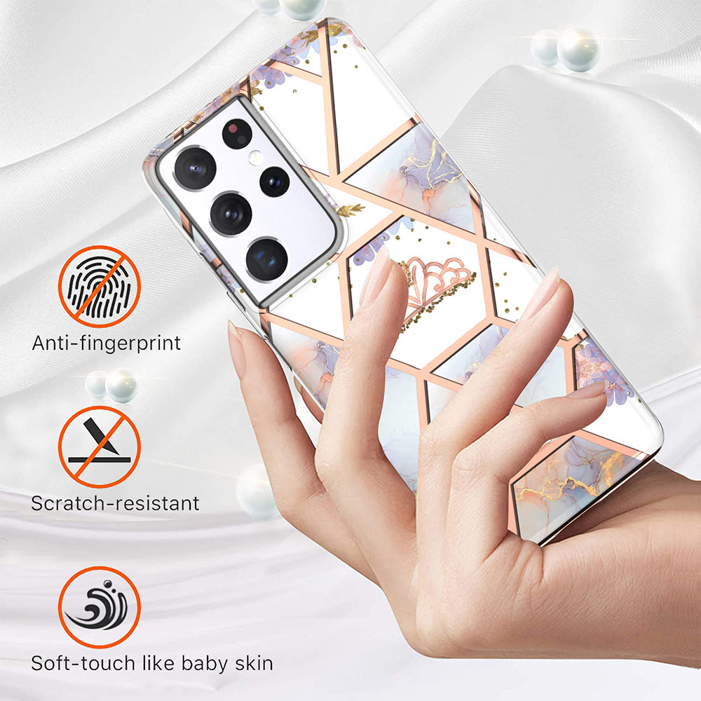 2.0mm IMD IML Electroplating Marble TPU Phone Back Case with Flower Pattern for Samsung Galaxy S21 Ultra 5G