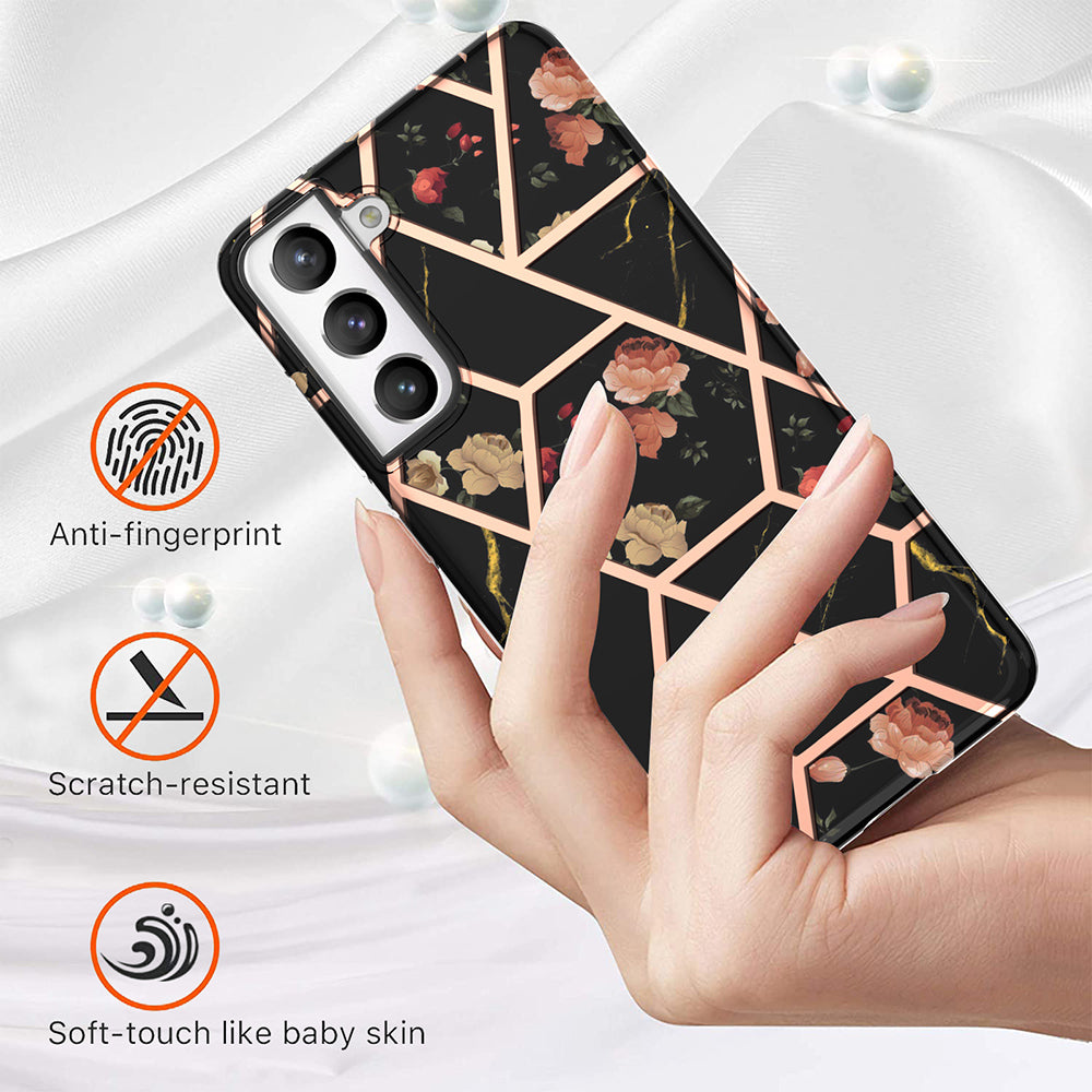 2.0mm IMD IML Electroplating Marble Phone Case Flower Pattern Shell for Samsung Galaxy S21 5G/4G