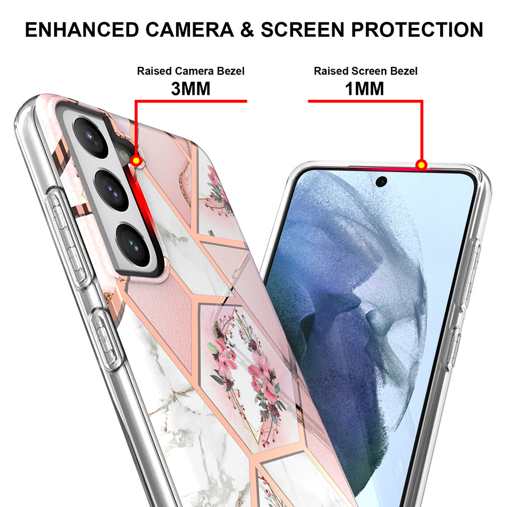2.0mm IMD IML Electroplating Marble Phone Case Flower Pattern Shell for Samsung Galaxy S21 5G/4G