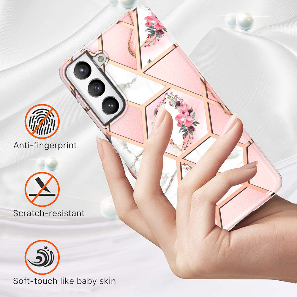 2.0mm IMD IML Electroplating Marble Phone Case Flower Pattern Shell for Samsung Galaxy S21 5G/4G