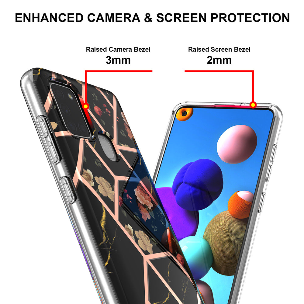 2.0mm IMD IML Electroplating Marble Flower Phone TPU Case for Samsung Galaxy A21s