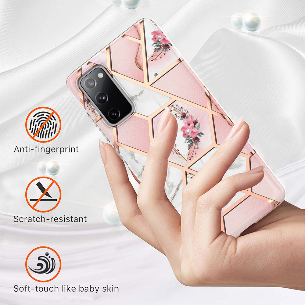 2.0mm IMD IML Flower Pattern Shell Electroplating Marble Phone Case for Samsung Galaxy S20 FE 2022/S20 FE 4G/S20 FE 5G/S20 Lite
