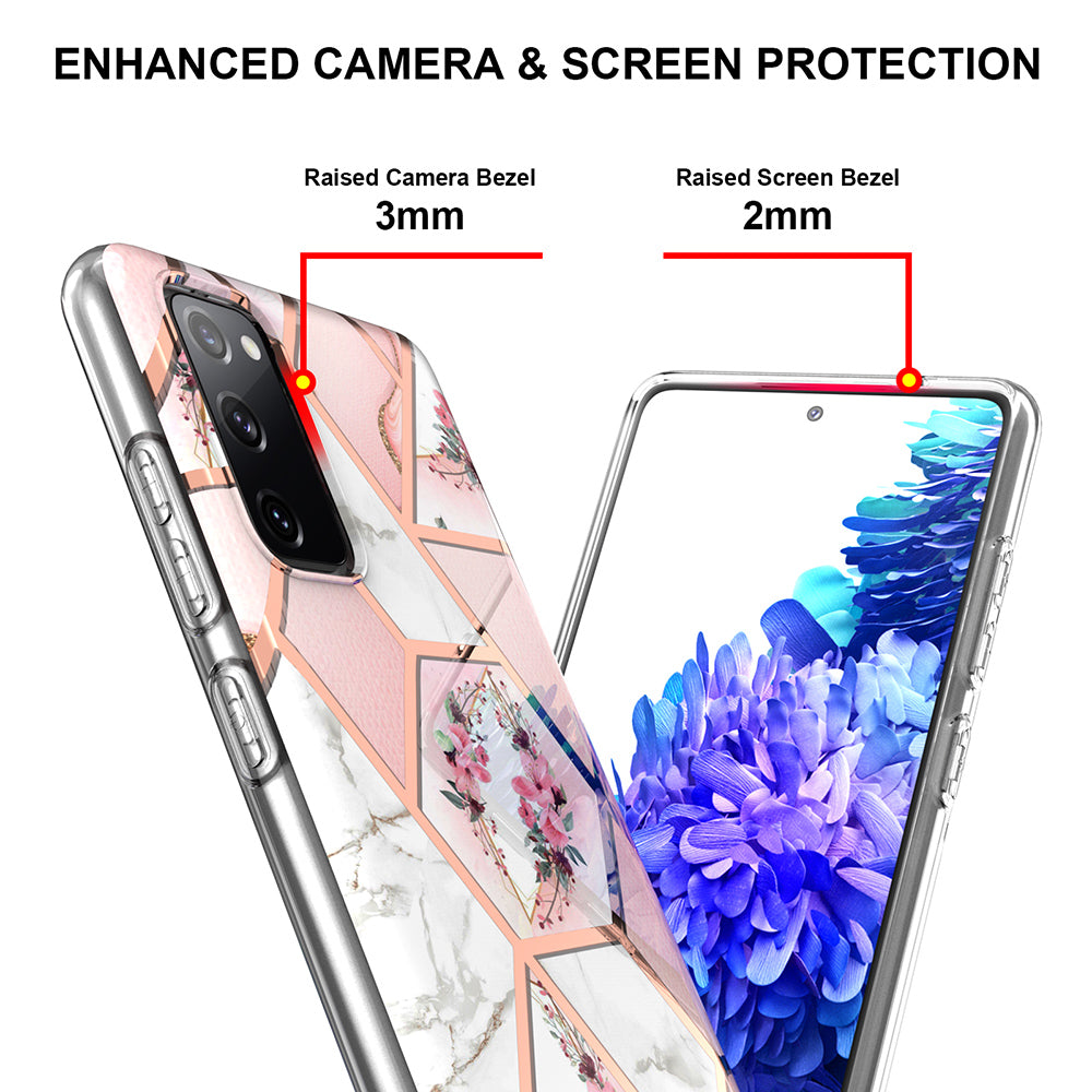 2.0mm IMD IML Flower Pattern Shell Electroplating Marble Phone Case for Samsung Galaxy S20 FE 2022/S20 FE 4G/S20 FE 5G/S20 Lite