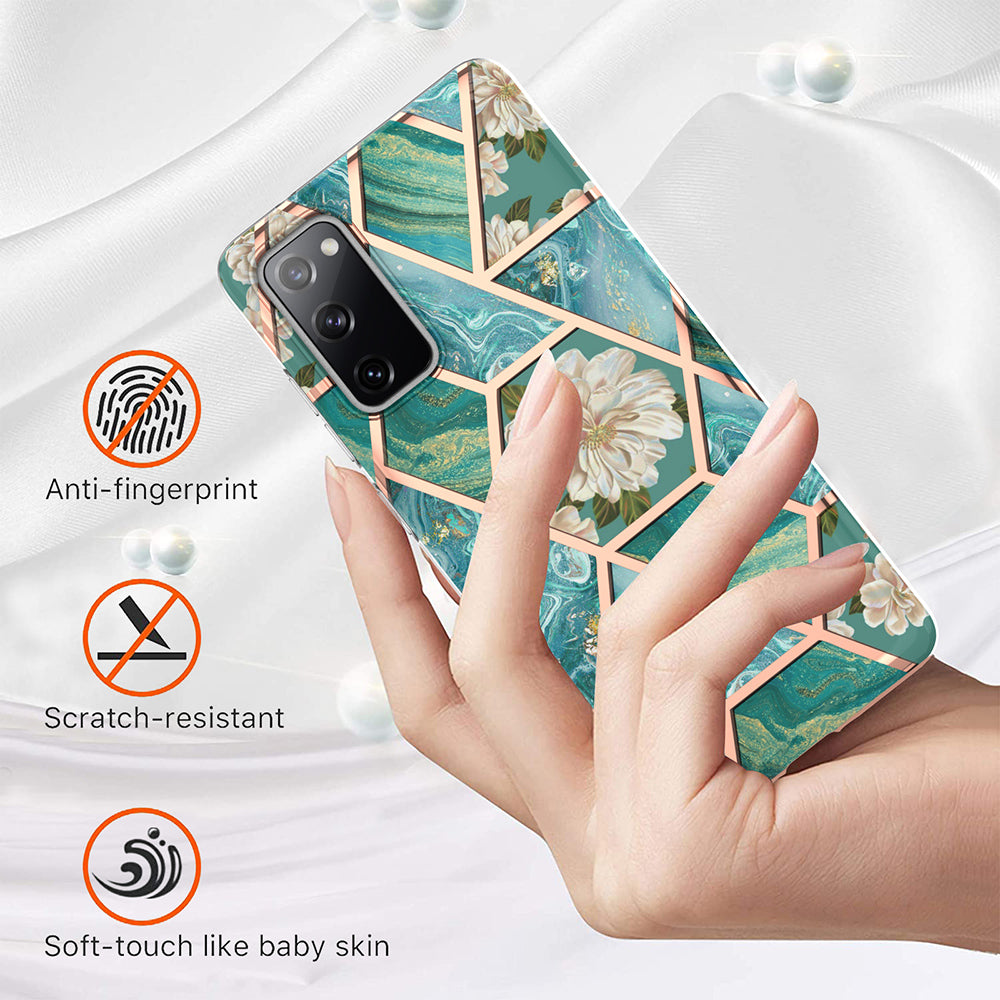 2.0mm IMD IML Flower Pattern Shell Electroplating Marble Phone Case for Samsung Galaxy S20 FE 2022/S20 FE 4G/S20 FE 5G/S20 Lite