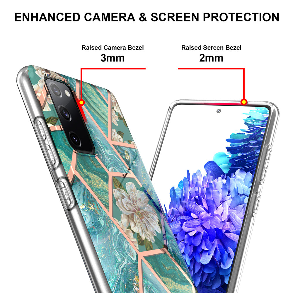 2.0mm IMD IML Flower Pattern Shell Electroplating Marble Phone Case for Samsung Galaxy S20 FE 2022/S20 FE 4G/S20 FE 5G/S20 Lite