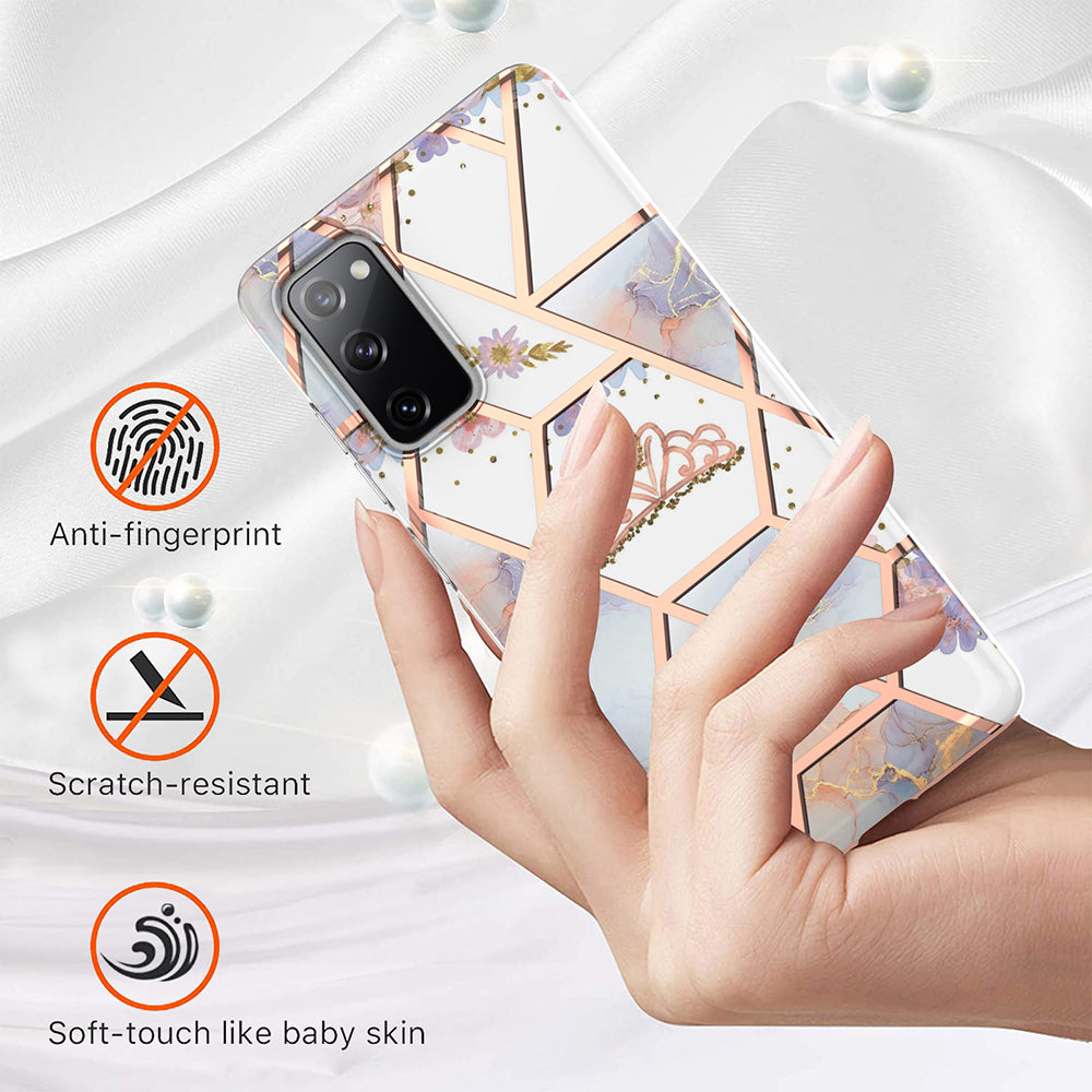 2.0mm IMD IML Flower Pattern Shell Electroplating Marble Phone Case for Samsung Galaxy S20 FE 2022/S20 FE 4G/S20 FE 5G/S20 Lite