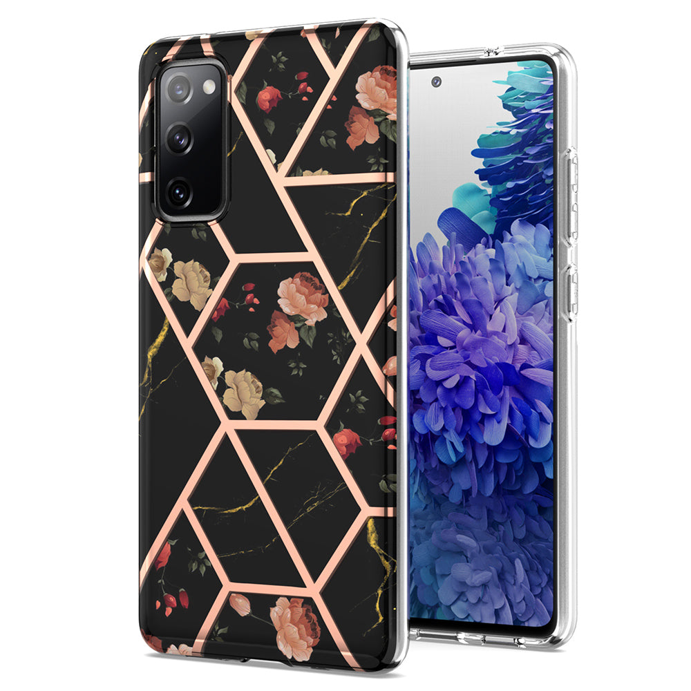 2.0mm IMD IML Flower Pattern Shell Electroplating Marble Phone Case for Samsung Galaxy S20 FE 2022/S20 FE 4G/S20 FE 5G/S20 Lite