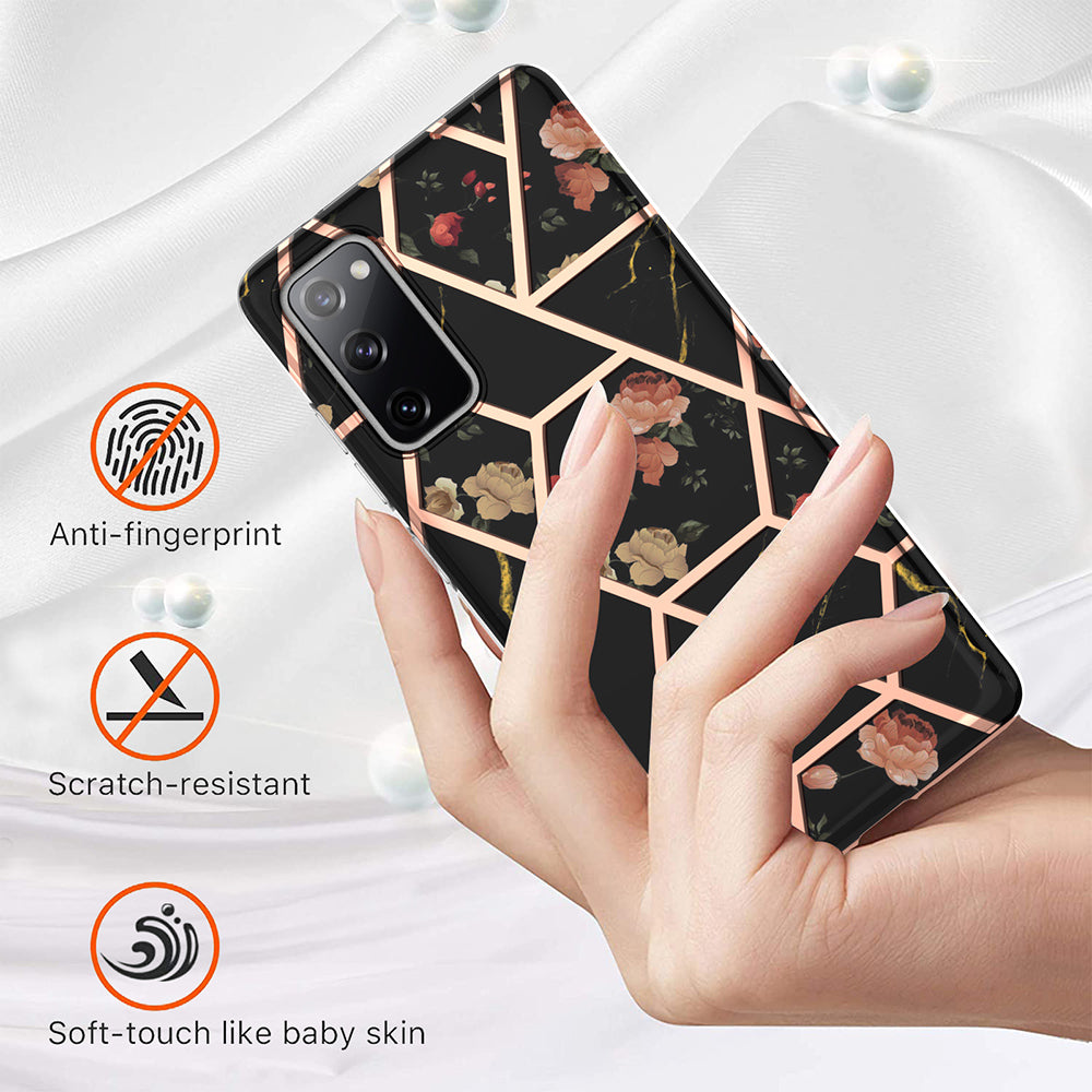 2.0mm IMD IML Flower Pattern Shell Electroplating Marble Phone Case for Samsung Galaxy S20 FE 2022/S20 FE 4G/S20 FE 5G/S20 Lite