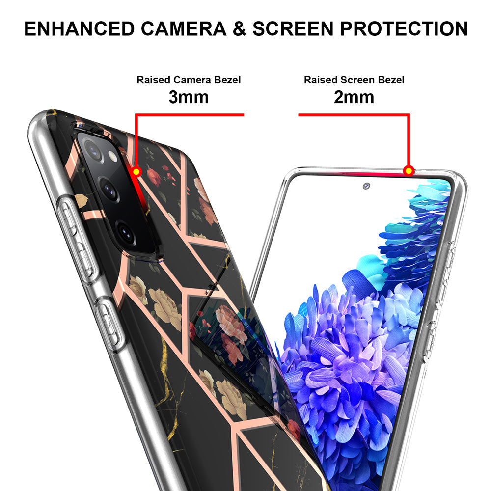 2.0mm IMD IML Flower Pattern Shell Electroplating Marble Phone Case for Samsung Galaxy S20 FE 2022/S20 FE 4G/S20 FE 5G/S20 Lite