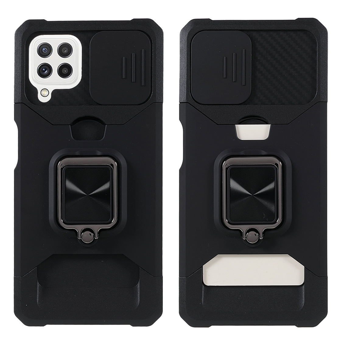 2 in 1 Camera Slider Design Hybrid Phone Case Cover with Kickstand and Card Holder for Samsung Galaxy A22 4G (EU Version)