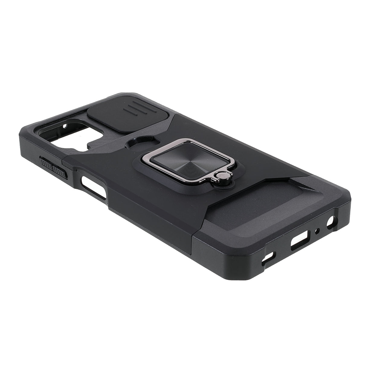 2 in 1 Camera Slider Design Hybrid Phone Case Cover with Kickstand and Card Holder for Samsung Galaxy A22 4G (EU Version)