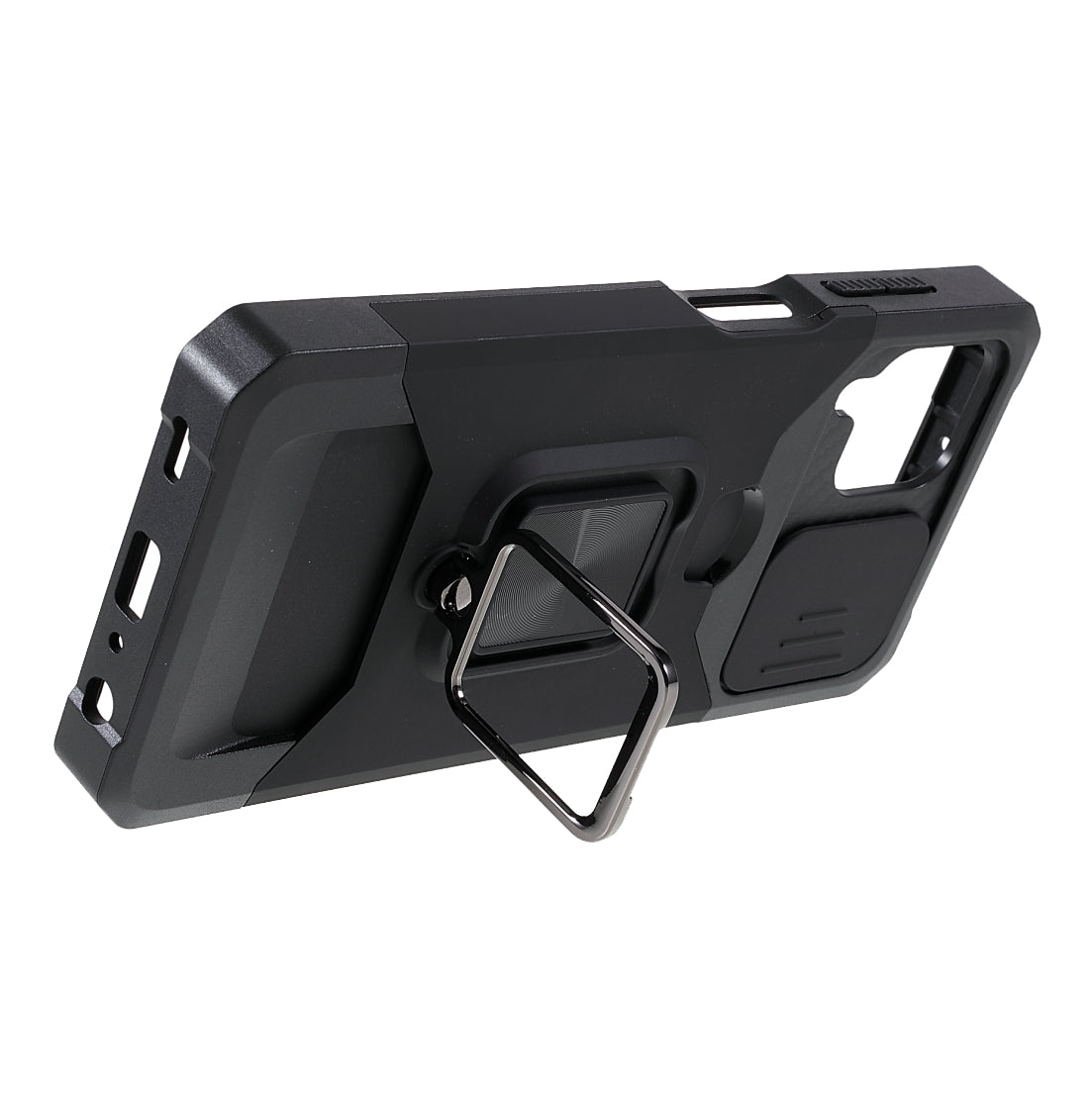 2 in 1 Camera Slider Design Hybrid Phone Case Cover with Kickstand and Card Holder for Samsung Galaxy A22 4G (EU Version)