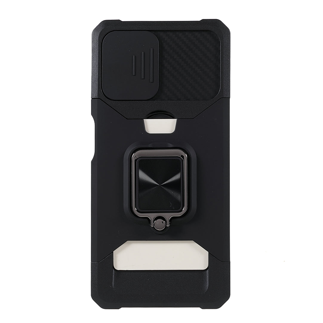 2 in 1 Camera Slider Design Hybrid Phone Case Cover with Kickstand and Card Holder for Samsung Galaxy A22 4G (EU Version)