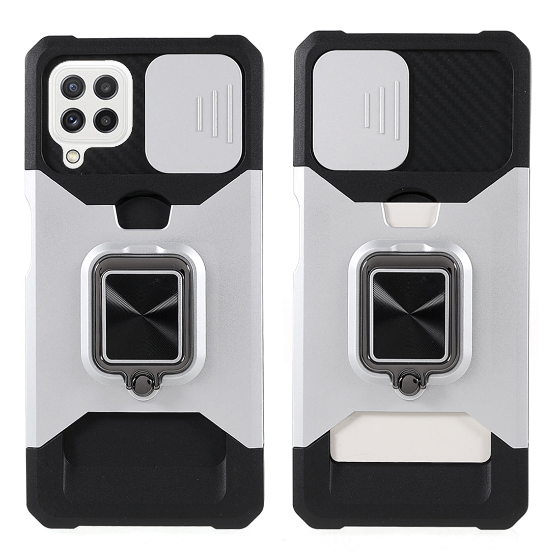 2 in 1 Camera Slider Design Hybrid Phone Case Cover with Kickstand and Card Holder for Samsung Galaxy A22 4G (EU Version)