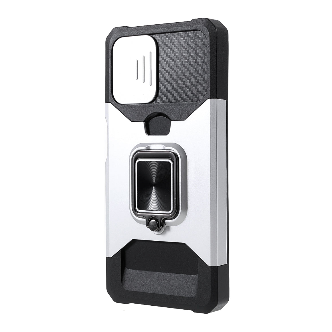 2 in 1 Camera Slider Design Hybrid Phone Case Cover with Kickstand and Card Holder for Samsung Galaxy A22 4G (EU Version)