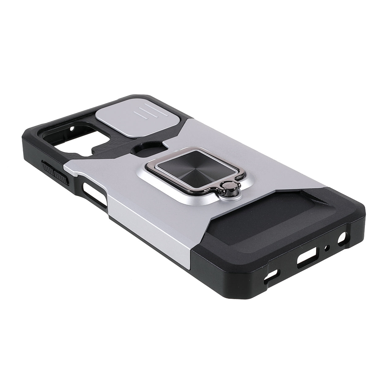 2 in 1 Camera Slider Design Hybrid Phone Case Cover with Kickstand and Card Holder for Samsung Galaxy A22 4G (EU Version)