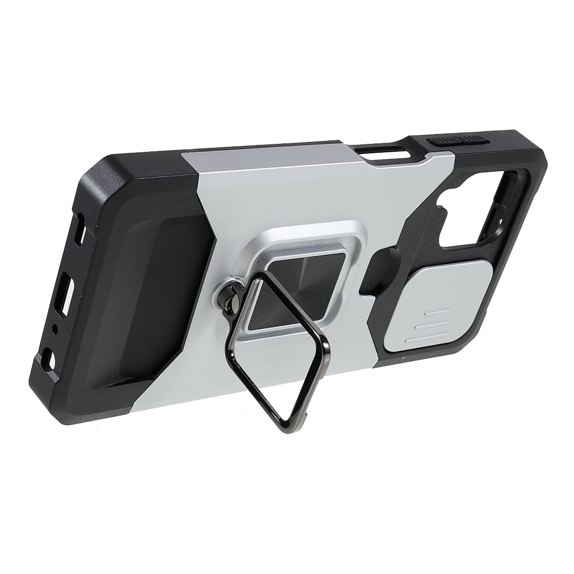 2 in 1 Camera Slider Design Hybrid Phone Case Cover with Kickstand and Card Holder for Samsung Galaxy A22 4G (EU Version)