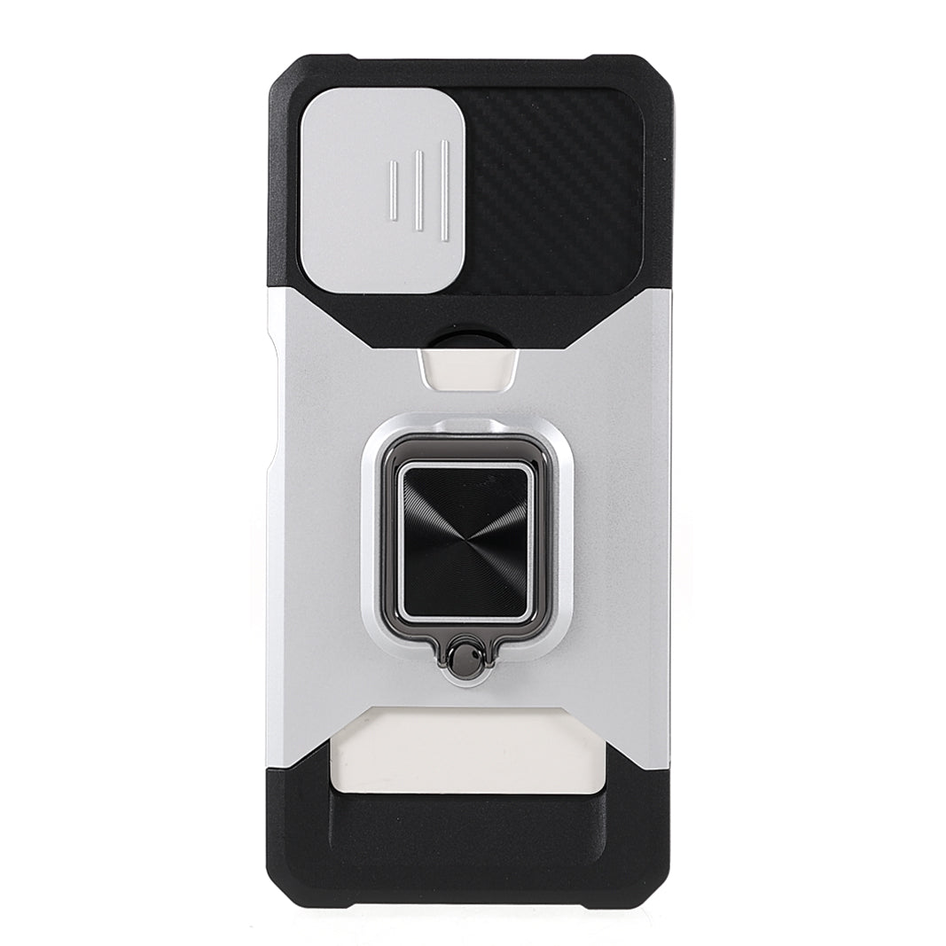 2 in 1 Camera Slider Design Hybrid Phone Case Cover with Kickstand and Card Holder for Samsung Galaxy A22 4G (EU Version)