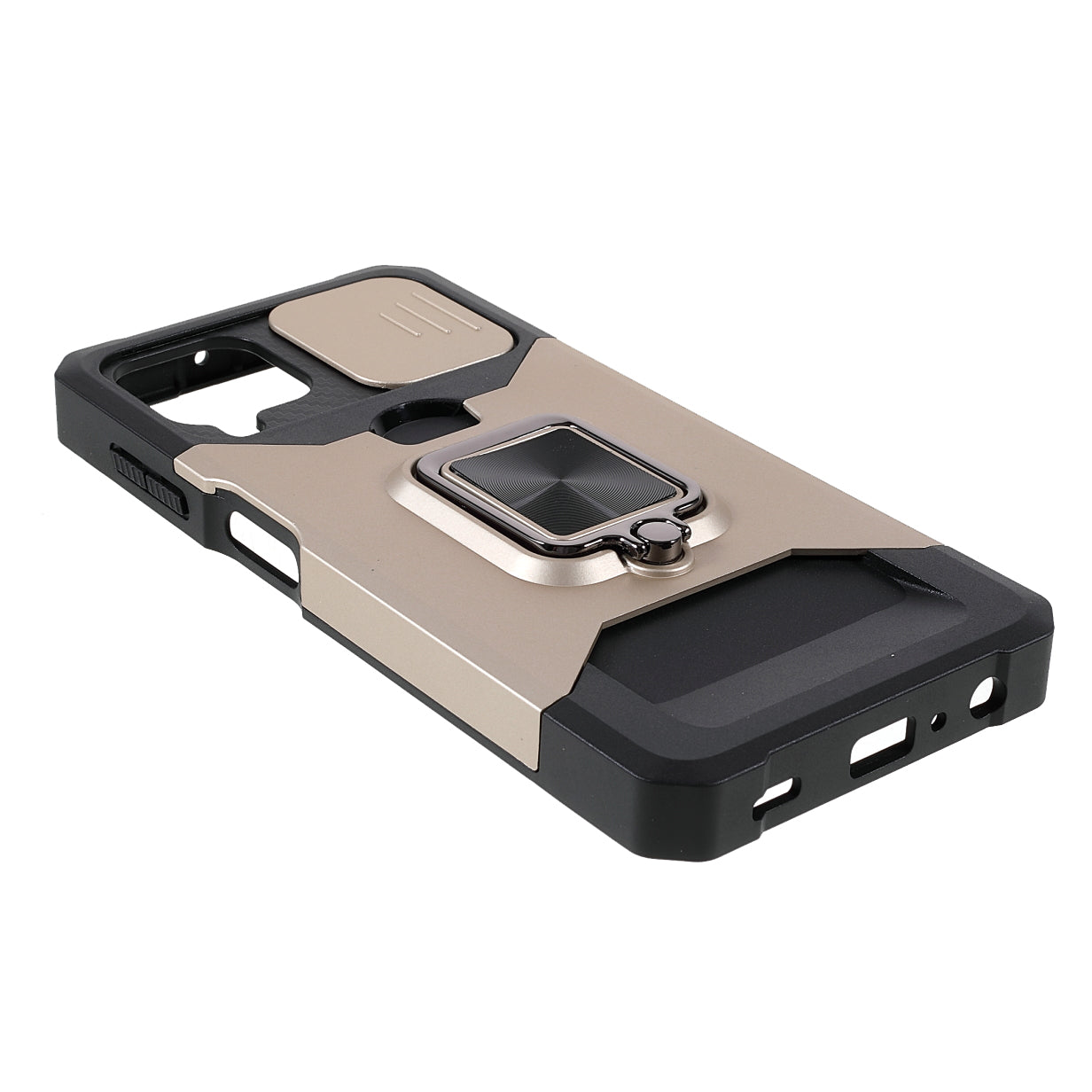 2 in 1 Camera Slider Design Hybrid Phone Case Cover with Kickstand and Card Holder for Samsung Galaxy A22 4G (EU Version)
