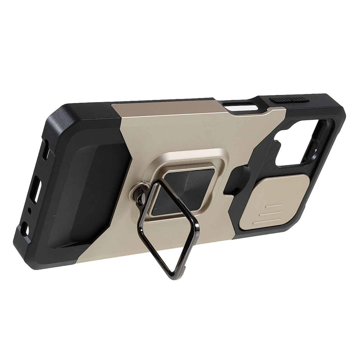 2 in 1 Camera Slider Design Hybrid Phone Case Cover with Kickstand and Card Holder for Samsung Galaxy A22 4G (EU Version)