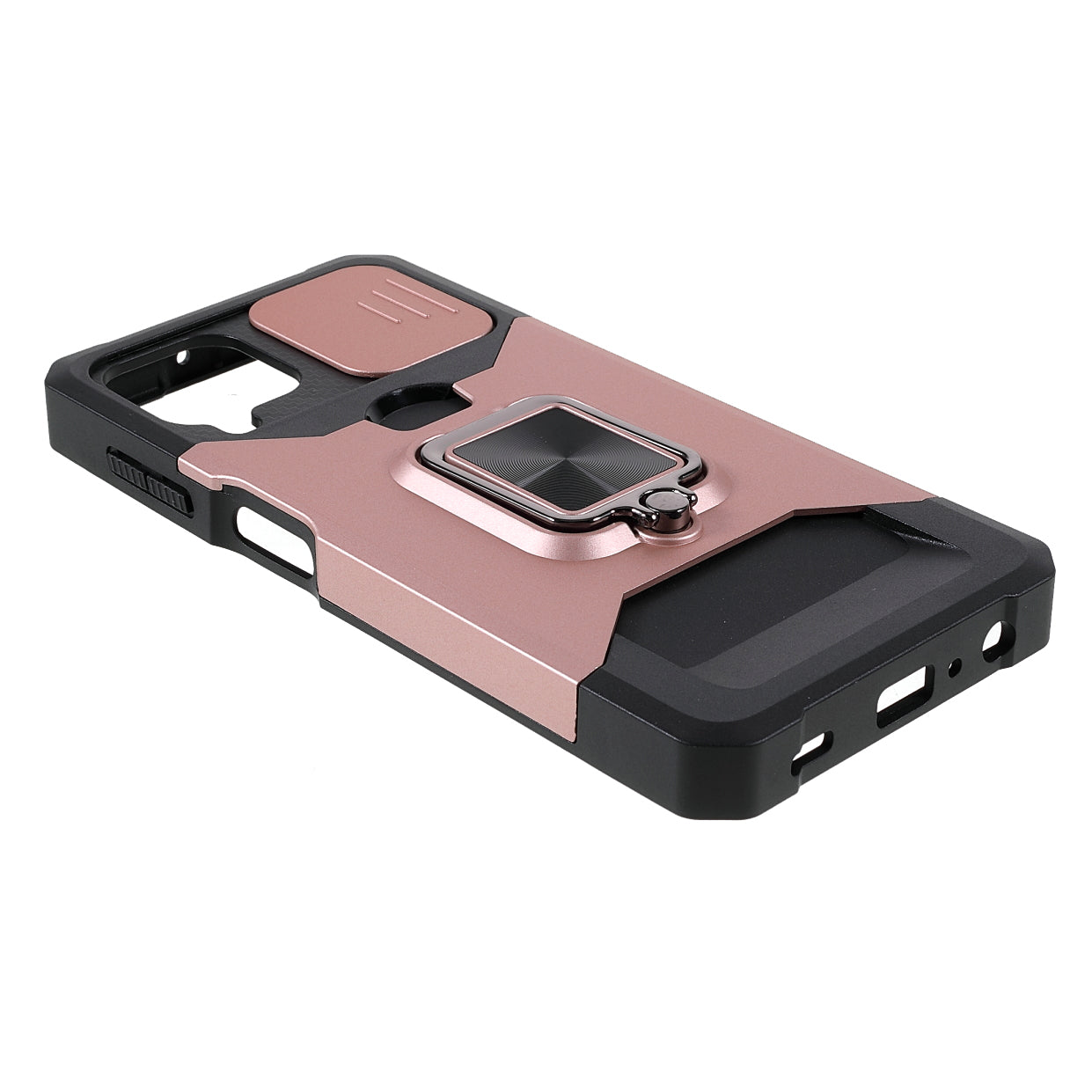 2 in 1 Camera Slider Design Hybrid Phone Case Cover with Kickstand and Card Holder for Samsung Galaxy A22 4G (EU Version)