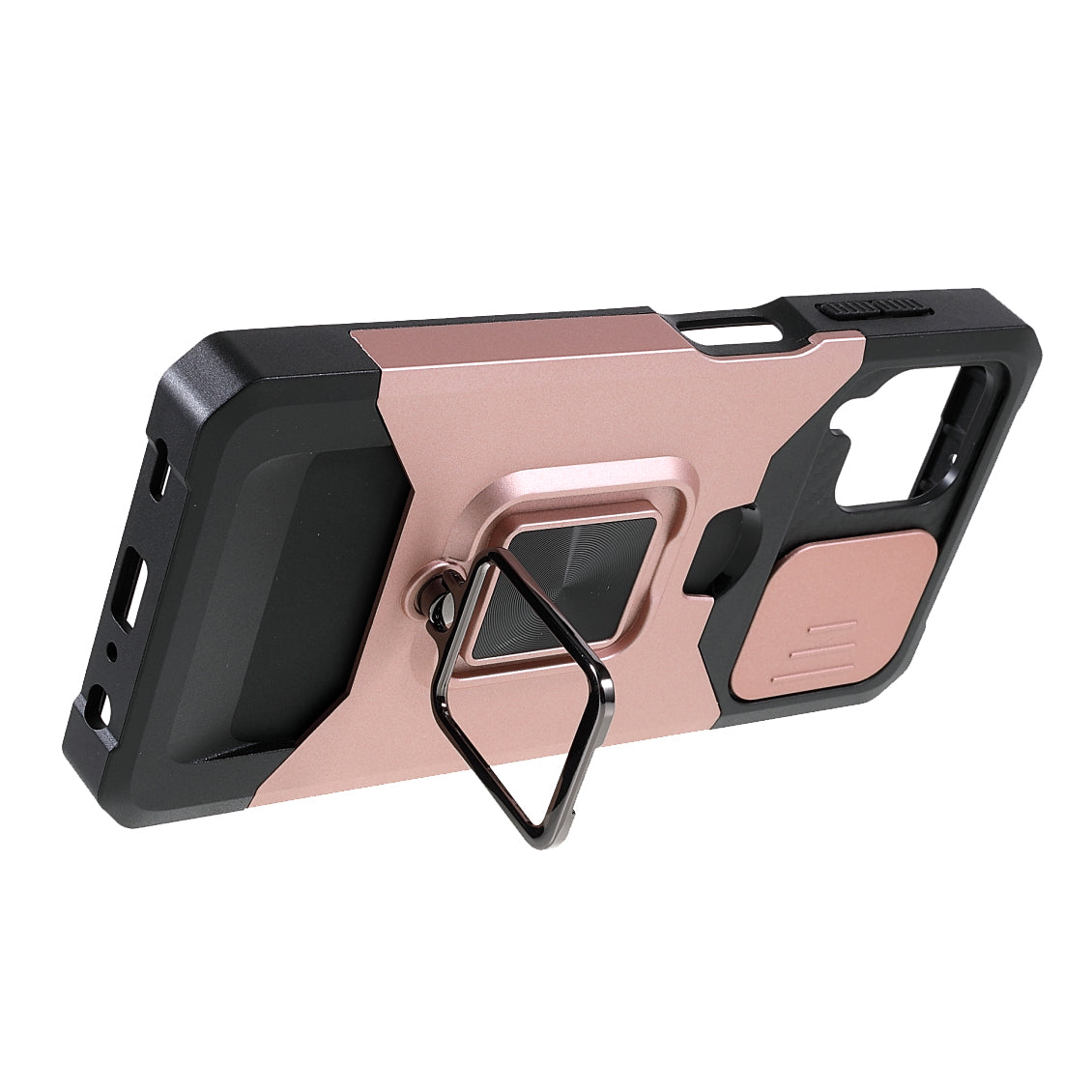 2 in 1 Camera Slider Design Hybrid Phone Case Cover with Kickstand and Card Holder for Samsung Galaxy A22 4G (EU Version)