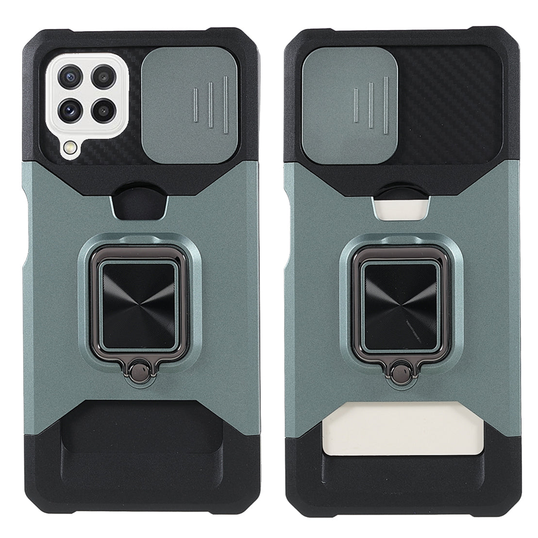 2 in 1 Camera Slider Design Hybrid Phone Case Cover with Kickstand and Card Holder for Samsung Galaxy A22 4G (EU Version)