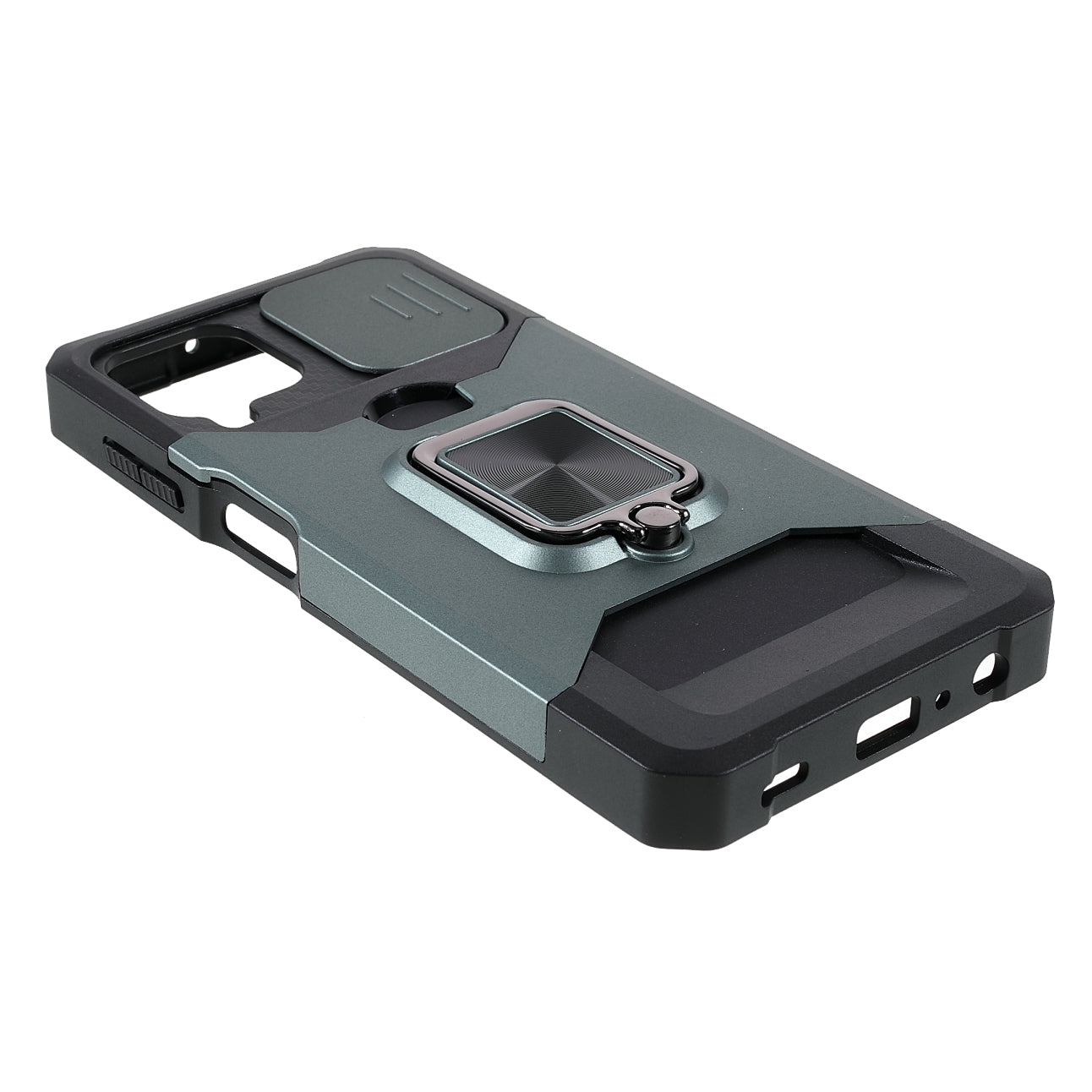 2 in 1 Camera Slider Design Hybrid Phone Case Cover with Kickstand and Card Holder for Samsung Galaxy A22 4G (EU Version)