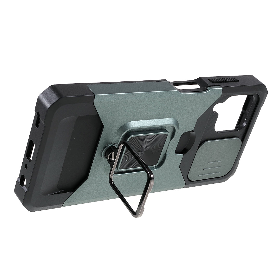 2 in 1 Camera Slider Design Hybrid Phone Case Cover with Kickstand and Card Holder for Samsung Galaxy A22 4G (EU Version)