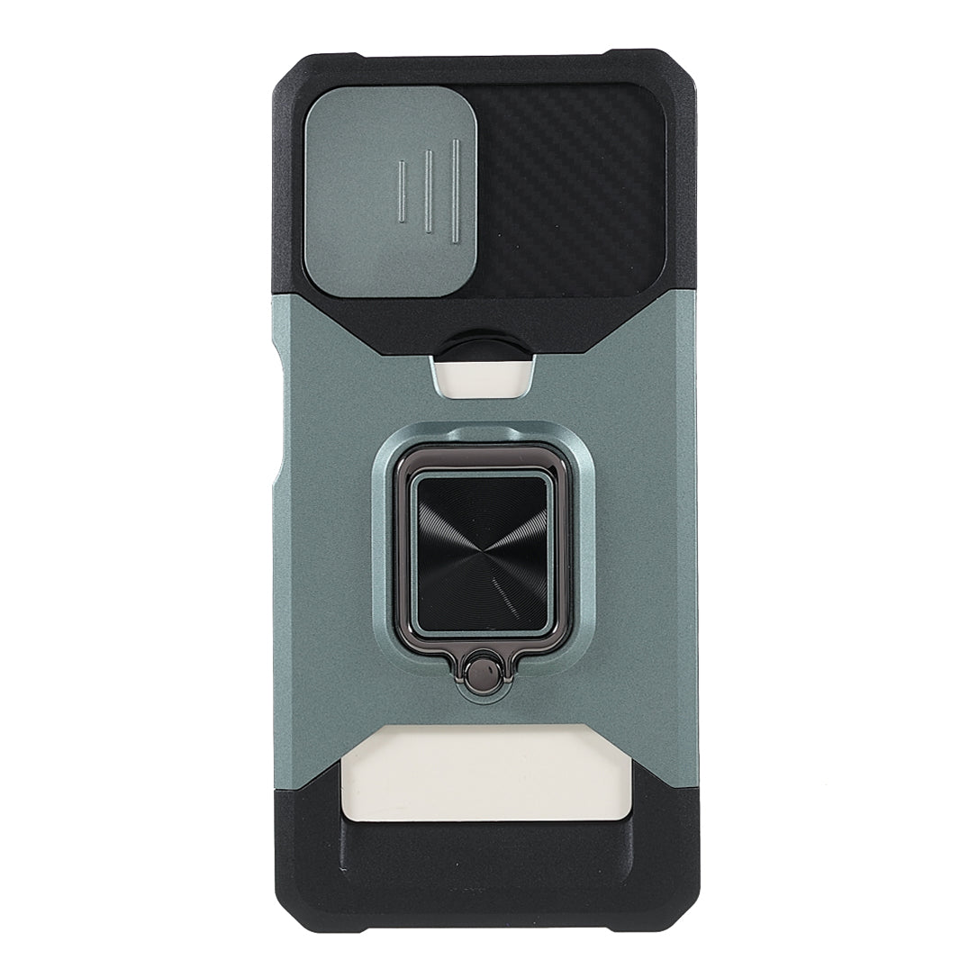 2 in 1 Camera Slider Design Hybrid Phone Case Cover with Kickstand and Card Holder for Samsung Galaxy A22 4G (EU Version)