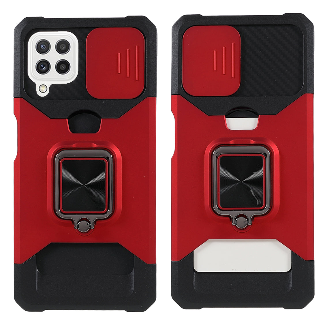 2 in 1 Camera Slider Design Hybrid Phone Case Cover with Kickstand and Card Holder for Samsung Galaxy A22 4G (EU Version)