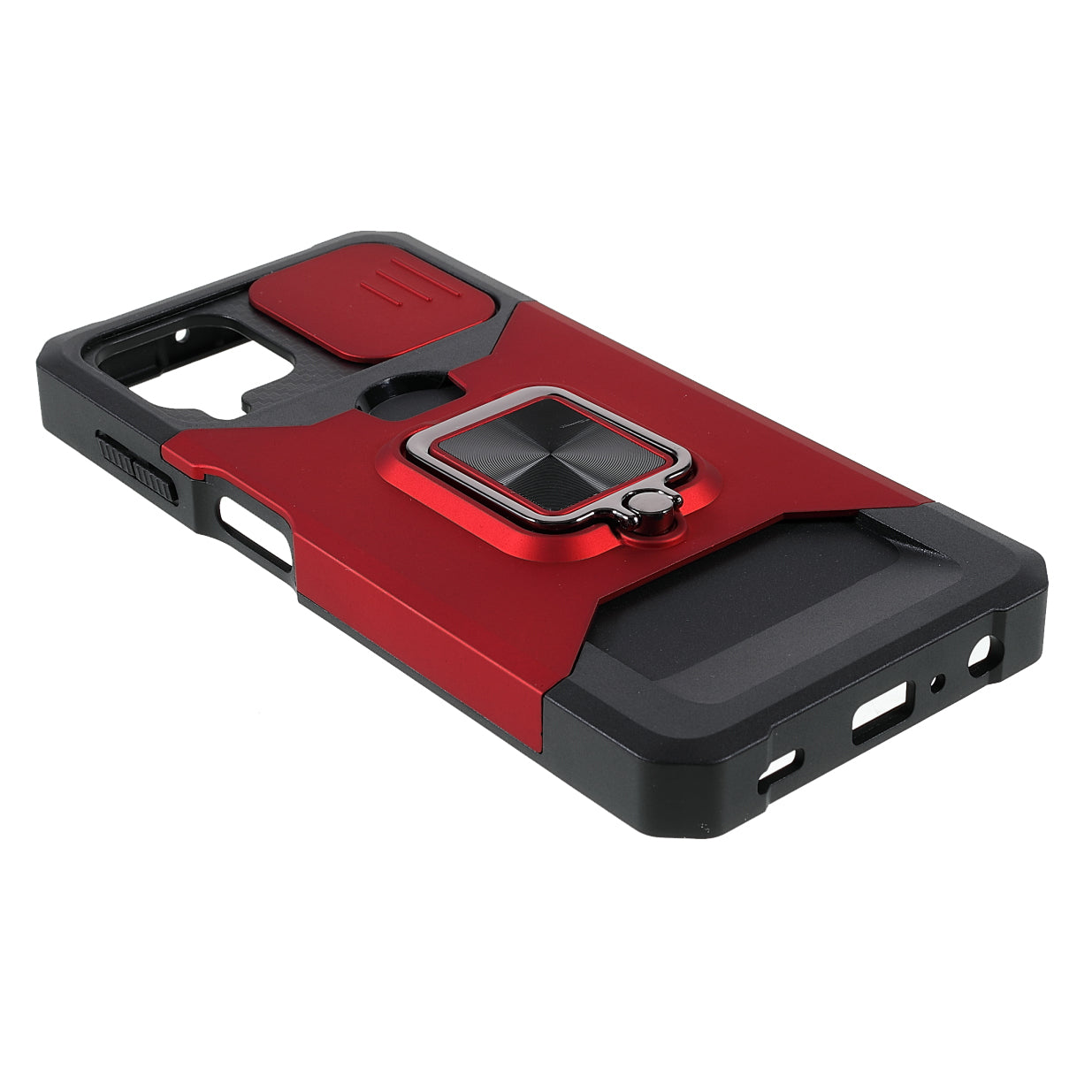 2 in 1 Camera Slider Design Hybrid Phone Case Cover with Kickstand and Card Holder for Samsung Galaxy A22 4G (EU Version)