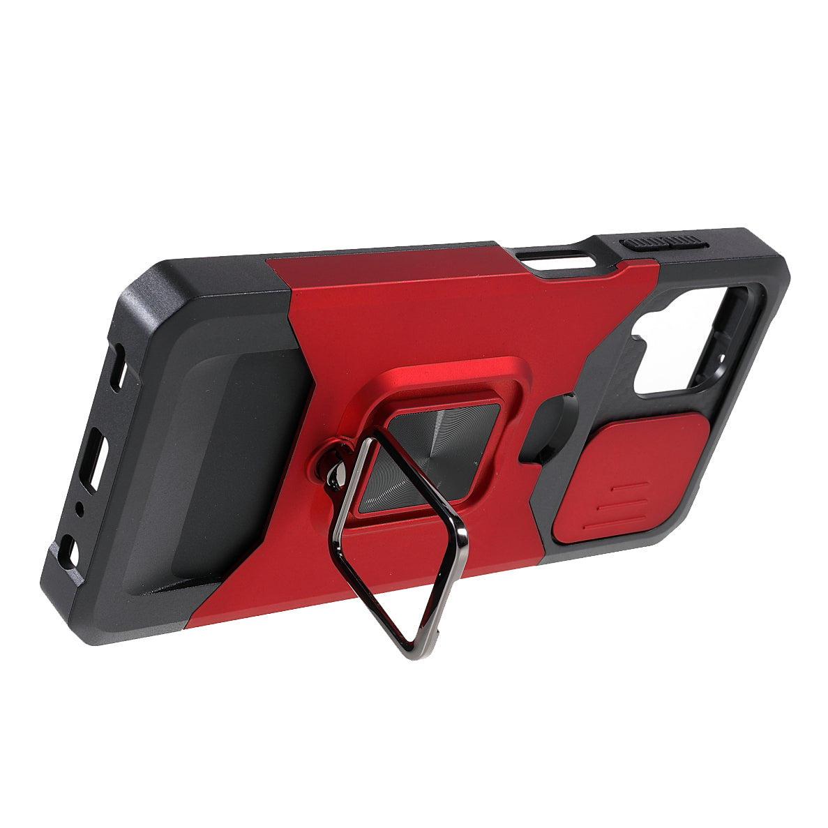 2 in 1 Camera Slider Design Hybrid Phone Case Cover with Kickstand and Card Holder for Samsung Galaxy A22 4G (EU Version)