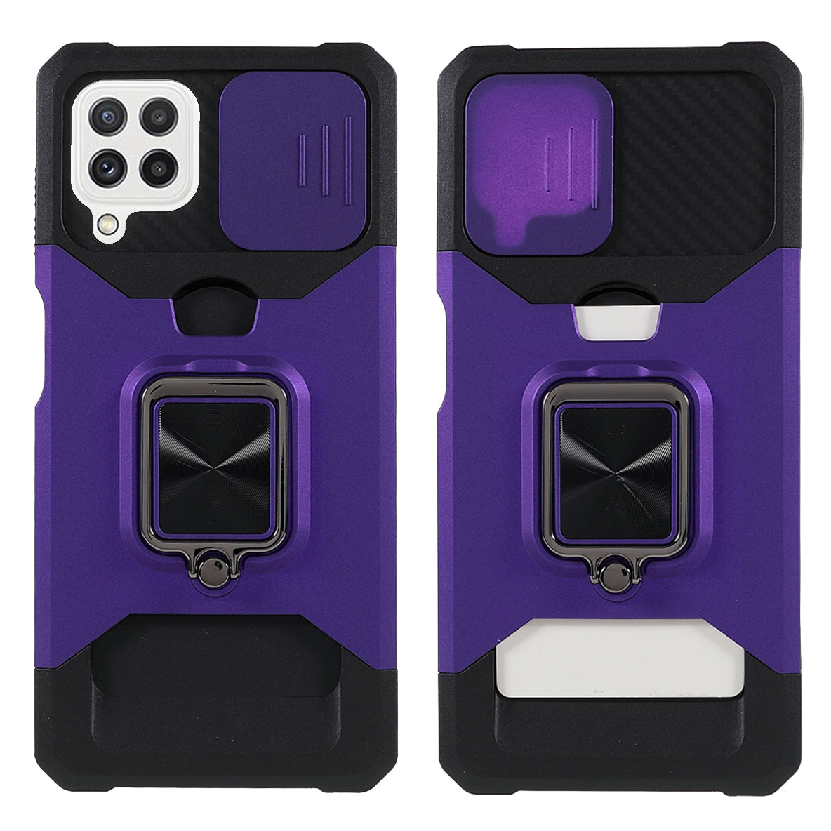 2 in 1 Camera Slider Design Hybrid Phone Case Cover with Kickstand and Card Holder for Samsung Galaxy A22 4G (EU Version)