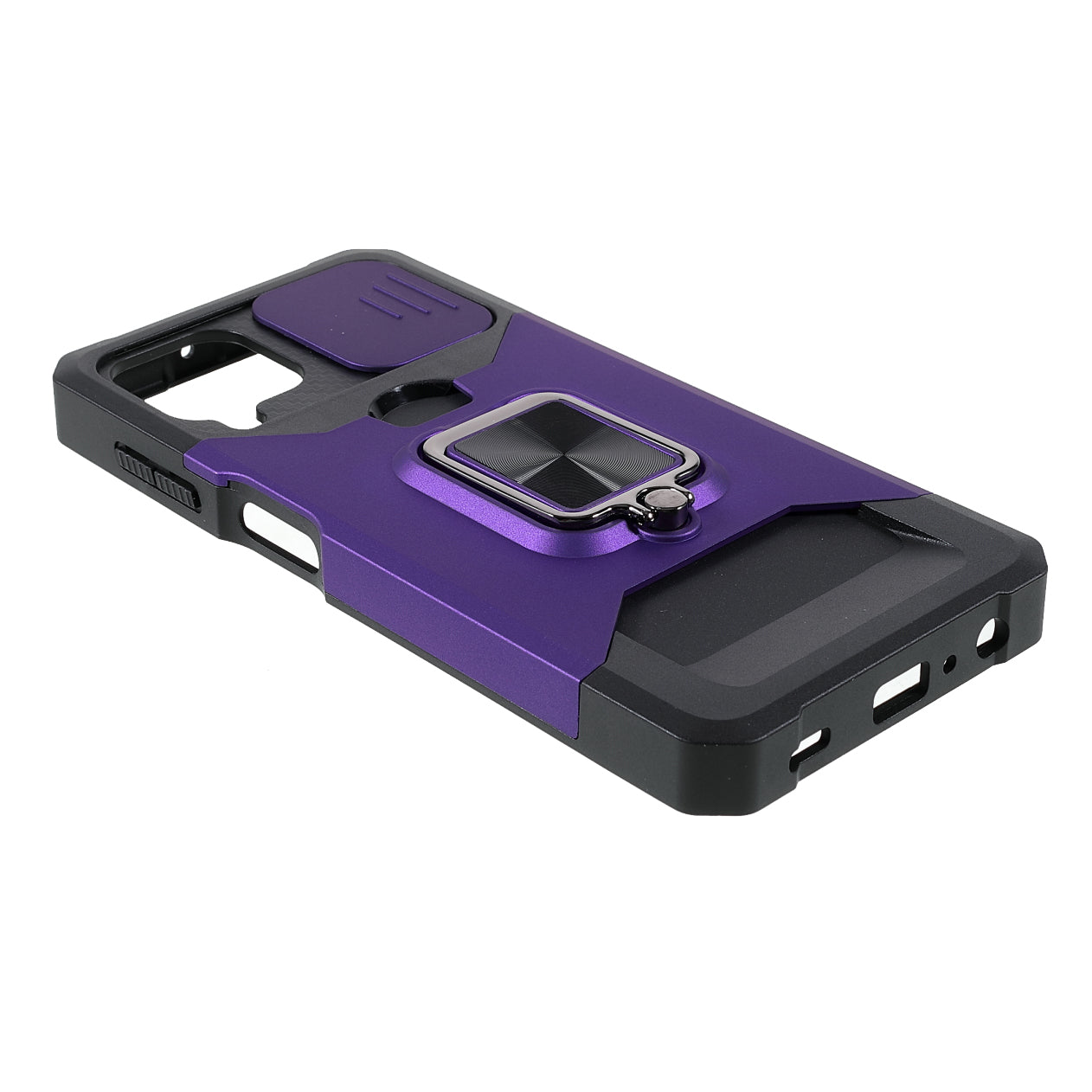 2 in 1 Camera Slider Design Hybrid Phone Case Cover with Kickstand and Card Holder for Samsung Galaxy A22 4G (EU Version)