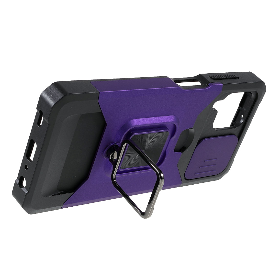 2 in 1 Camera Slider Design Hybrid Phone Case Cover with Kickstand and Card Holder for Samsung Galaxy A22 4G (EU Version)
