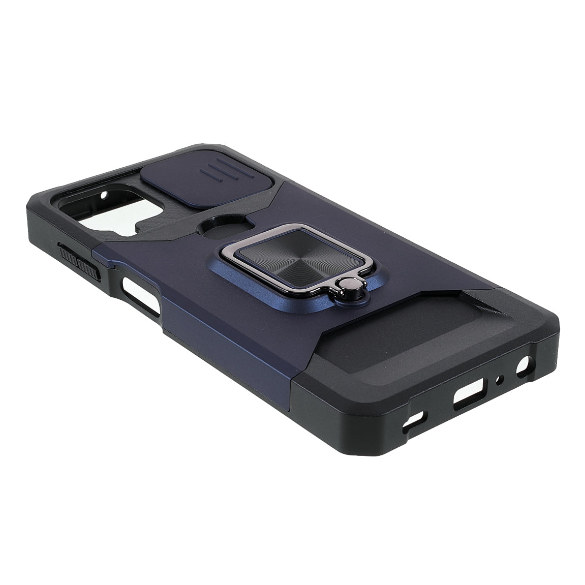 2 in 1 Camera Slider Design Hybrid Phone Case Cover with Kickstand and Card Holder for Samsung Galaxy A22 4G (EU Version)