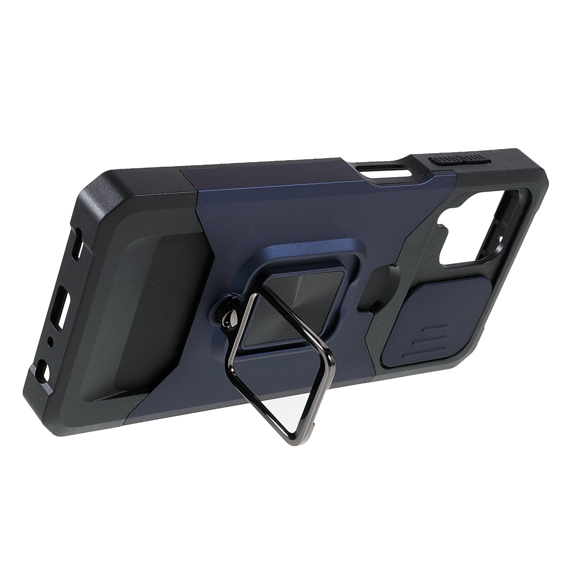 2 in 1 Camera Slider Design Hybrid Phone Case Cover with Kickstand and Card Holder for Samsung Galaxy A22 4G (EU Version)