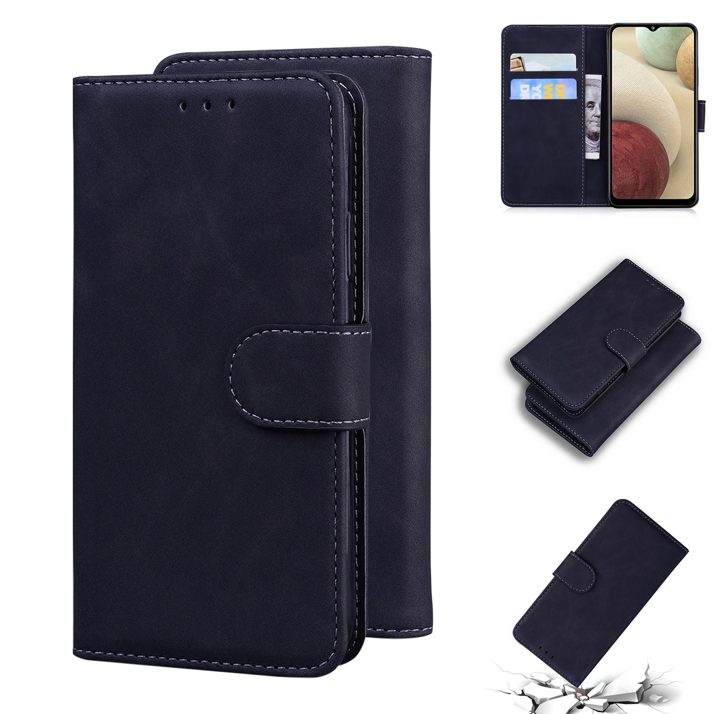 TPU + PU Leather Scratch Resistant Protective Phone Case Cover with Stand and Wallet for Samsung Galaxy M32 (Global Version)