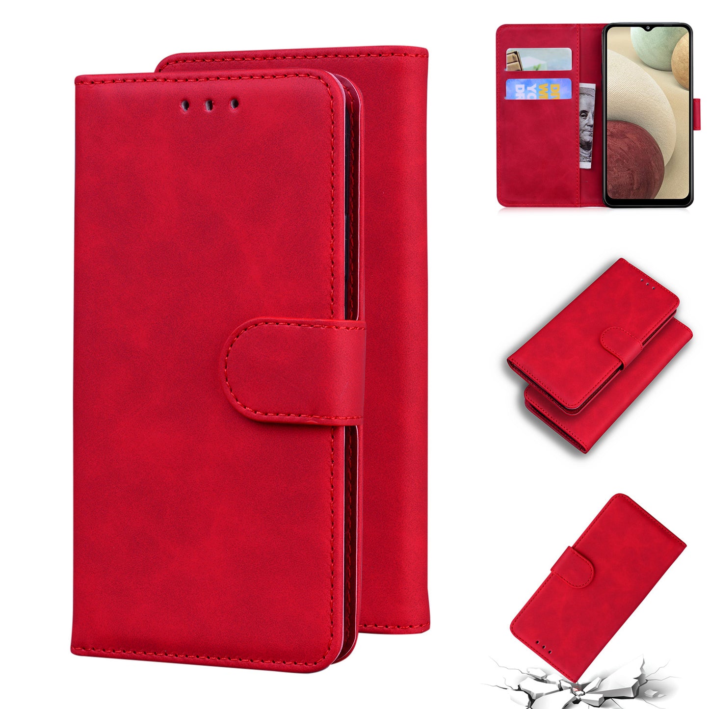 TPU + PU Leather Scratch Resistant Protective Phone Case Cover with Stand and Wallet for Samsung Galaxy M32 (Global Version)