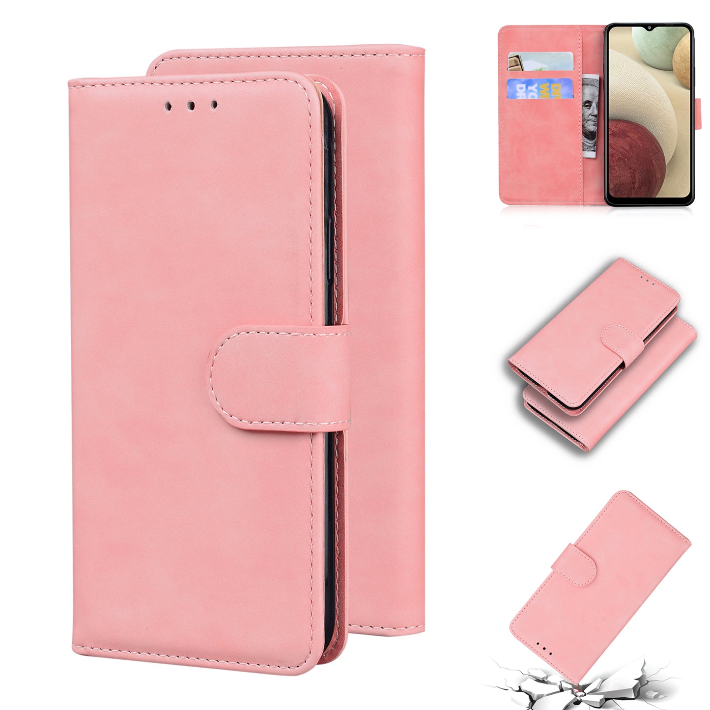 TPU + PU Leather Scratch Resistant Protective Phone Case Cover with Stand and Wallet for Samsung Galaxy M32 (Global Version)